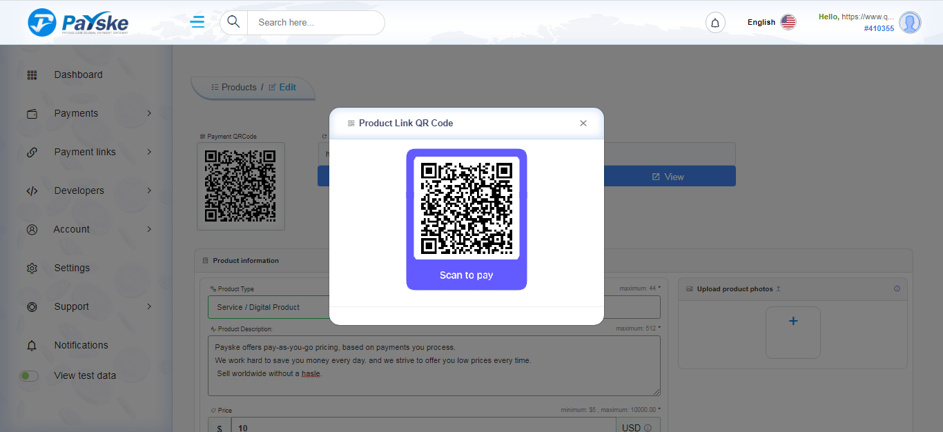 QR code modal